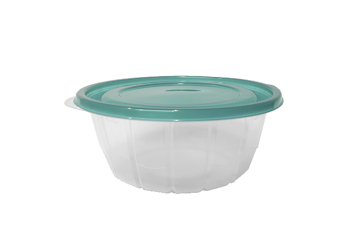 Envase de plástico termoformado con tapa 50oz, estructurado redondo